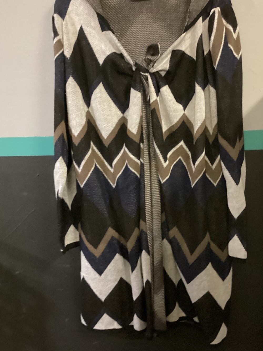 Brittany Black Chevron Tie-Front Cardigan in Black, White, Navy, Brown